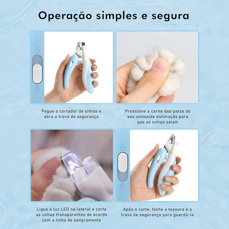 Cortador de unhas profissional para animais de estimação com luz LED