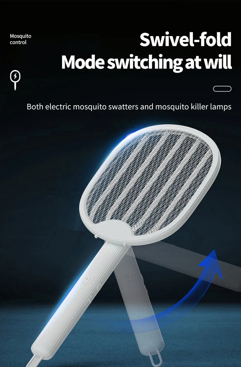 Foldable Electric Mosquito Swatter USB Rechargeable Fly Trap Killer Mosquito Racket Insect Killer with UV Light Bug Zapper 3000V