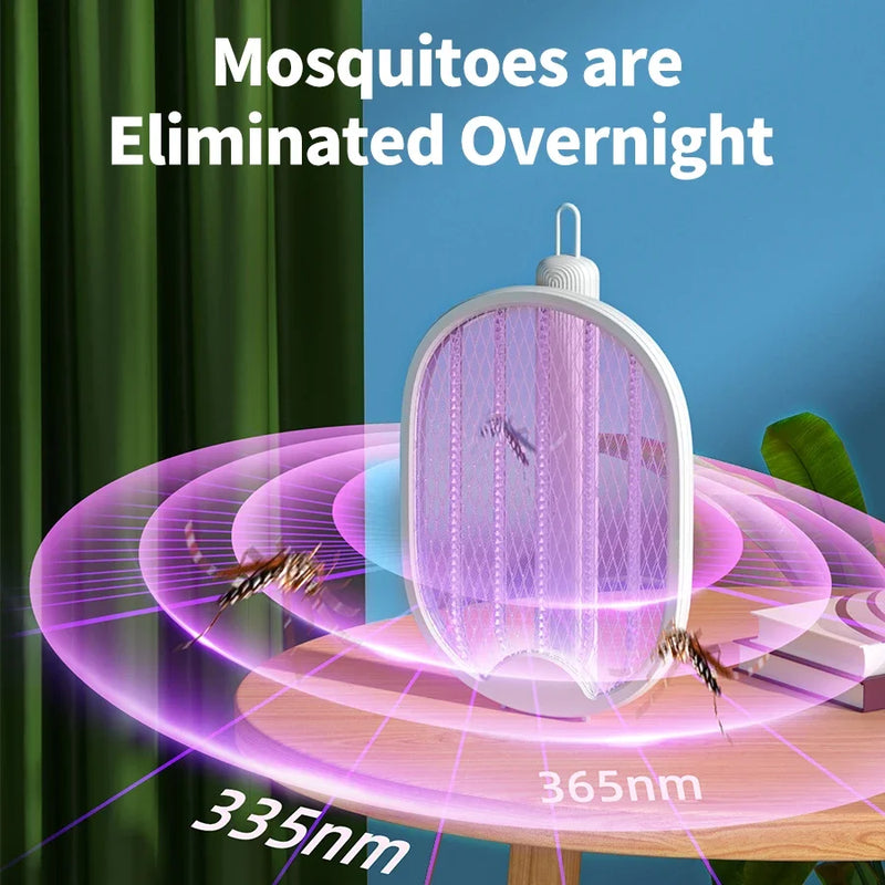 Foldable Electric Mosquito Swatter USB Rechargeable Fly Trap Killer Mosquito Racket Insect Killer with UV Light Bug Zapper 3000V