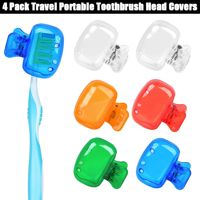 4 Pack Toothbrush Head Covers Travel Portable Toothbrush Protector Cap Brush Pod Case Protective Plastic Clip for Household Trav