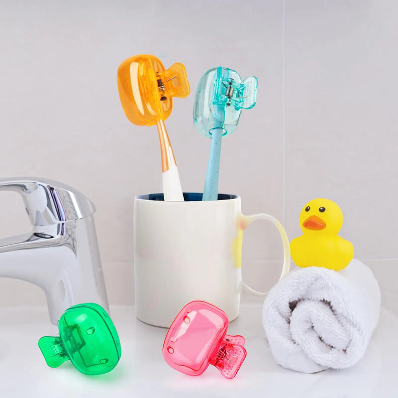 4 Pack Toothbrush Head Covers Travel Portable Toothbrush Protector Cap Brush Pod Case Protective Plastic Clip for Household Trav