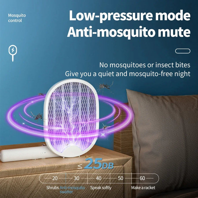 Foldable Electric Mosquito Swatter USB Rechargeable Fly Trap Killer Mosquito Racket Insect Killer with UV Light Bug Zapper 3000V