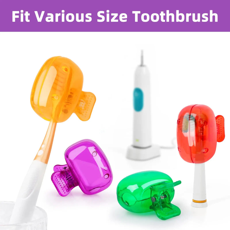 4 Pack Toothbrush Head Covers Travel Portable Toothbrush Protector Cap Brush Pod Case Protective Plastic Clip for Household Trav