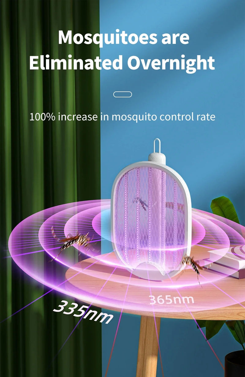 Foldable Electric Mosquito Swatter USB Rechargeable Fly Trap Killer Mosquito Racket Insect Killer with UV Light Bug Zapper 3000V